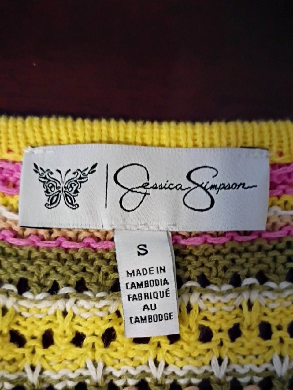 Jessica Simpson Striped Open-Knit Sweater in Yellow, Pink, White, Olive - Picture 5 of 5